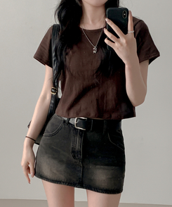 クロップ半袖Tシャツ(5color) CHESTNUT BROWN