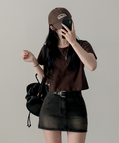 クロップ半袖Tシャツ(5color) CHESTNUT BROWN