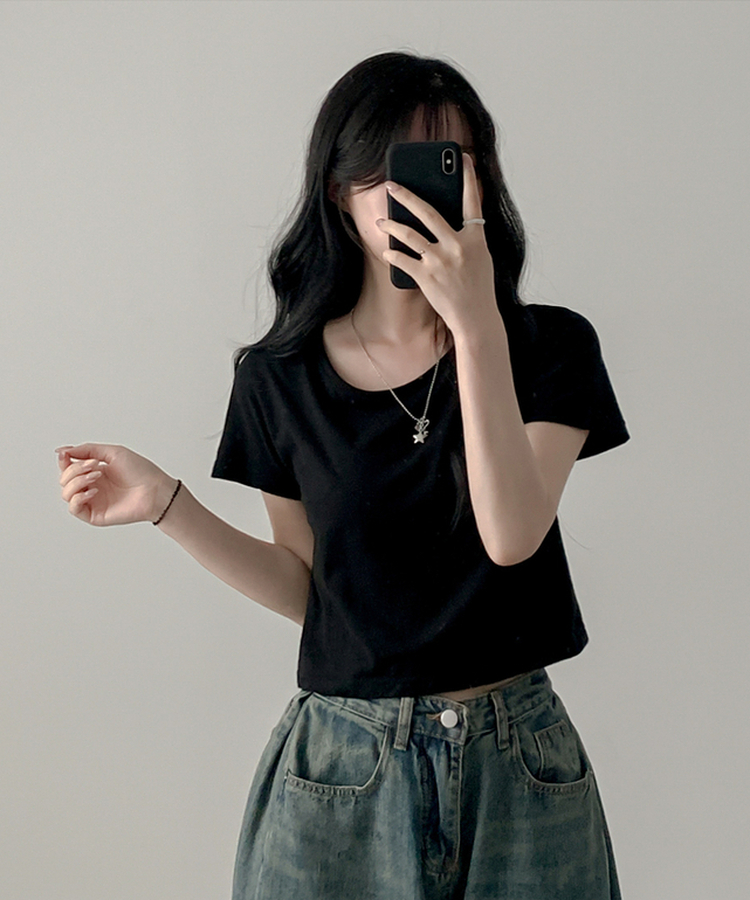 クロップ半袖Tシャツ(5color) BLACK