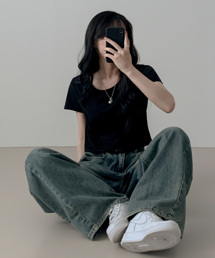 クロップ半袖Tシャツ(5color) BLACK
