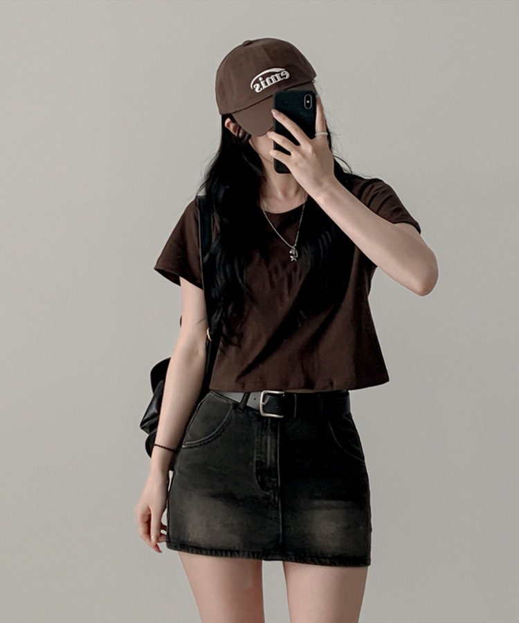 クロップ半袖Tシャツ(5color) CHESTNUT BROWN