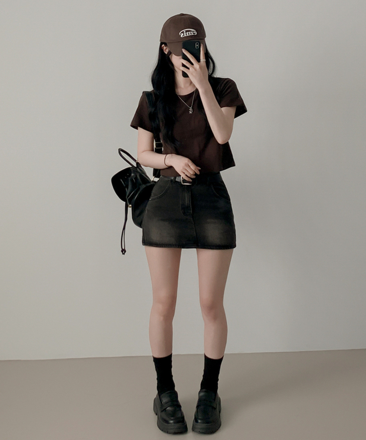 クロップ半袖Tシャツ(5color) CHESTNUT BROWN