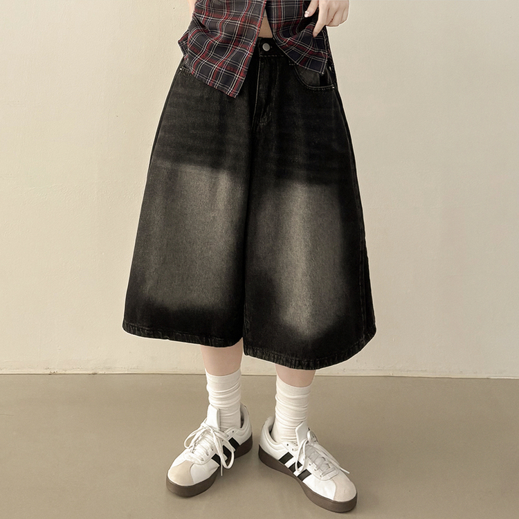 여름필수 사이드핀턱 빈티지워싱 데님 버뮤다팬츠 5부 6부 7부 여름 청반바지 숏팬츠 블랙