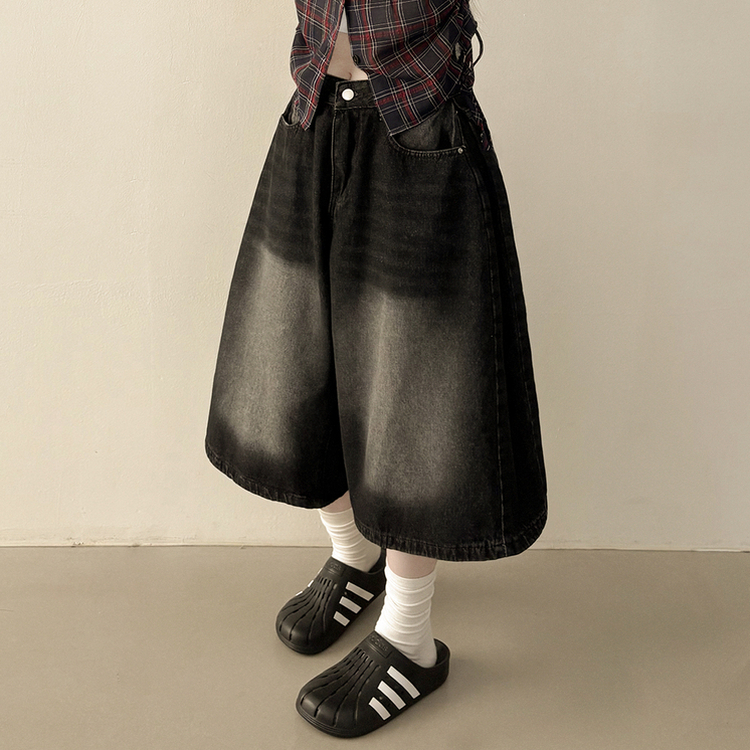 여름필수 사이드핀턱 빈티지워싱 데님 버뮤다팬츠 5부 6부 7부 여름 청반바지 숏팬츠 블랙