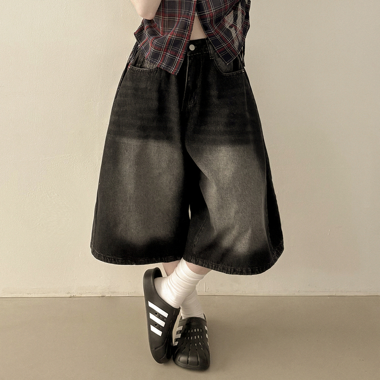 여름필수 사이드핀턱 빈티지워싱 데님 버뮤다팬츠 5부 6부 7부 여름 청반바지 숏팬츠 블랙