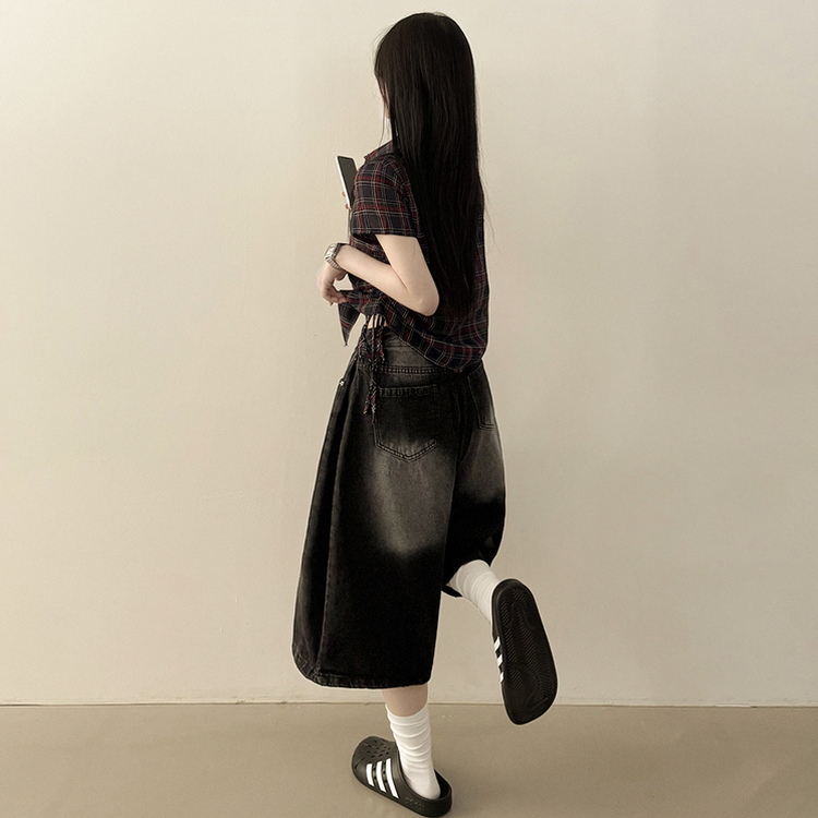 여름필수 사이드핀턱 빈티지워싱 데님 버뮤다팬츠 5부 6부 7부 여름 청반바지 숏팬츠 블랙