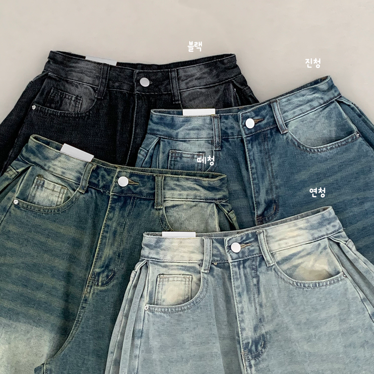여름필수 사이드핀턱 빈티지워싱 데님 버뮤다팬츠 5부 6부 7부 여름 청반바지 숏팬츠
