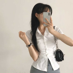 スリムクロップラインシャツ WHITE