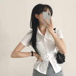 スリムクロップラインシャツ WHITE