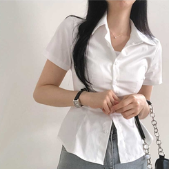 スリムクロップラインシャツ WHITE