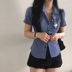 スリムクロップラインシャツ NAVY