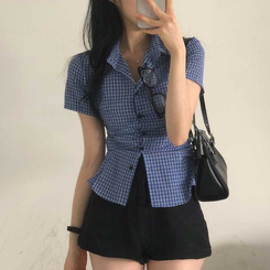 スリムクロップラインシャツ NAVY