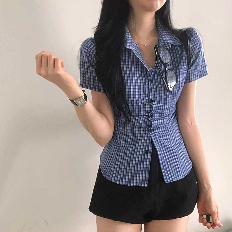 スリムクロップラインシャツ NAVY