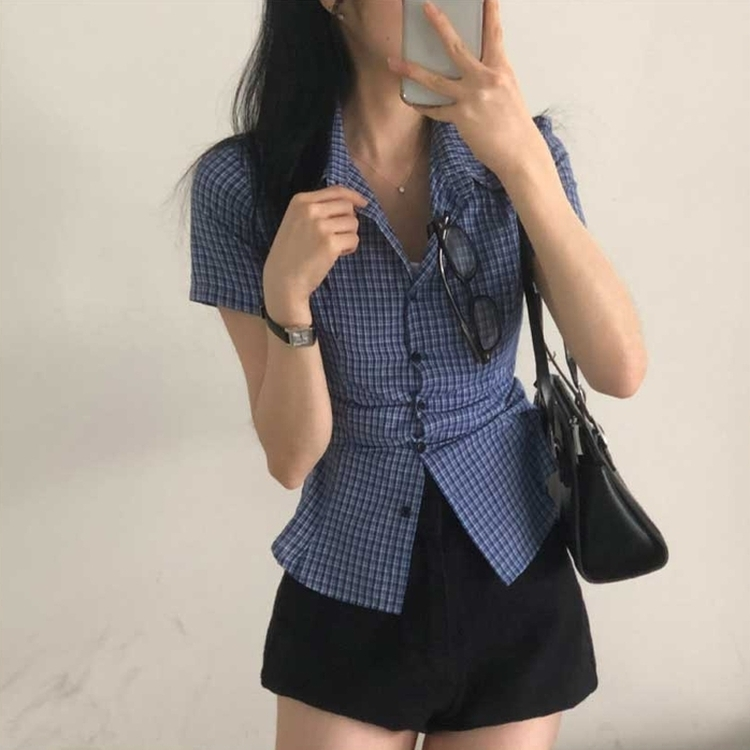 スリムクロップラインシャツ NAVY