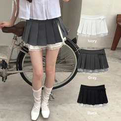 ミニスカート レースプリーツスカート GREY