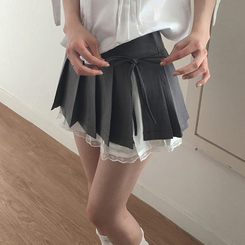 ミニスカート レースプリーツスカート GREY