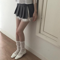 ミニスカート レースプリーツスカート GREY