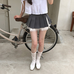 ミニスカート レースプリーツスカート GREY
