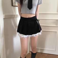 ミニスカート レースプリーツスカート BLACK