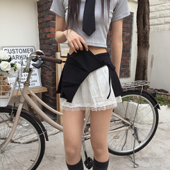 ミニスカート レースプリーツスカート BLACK