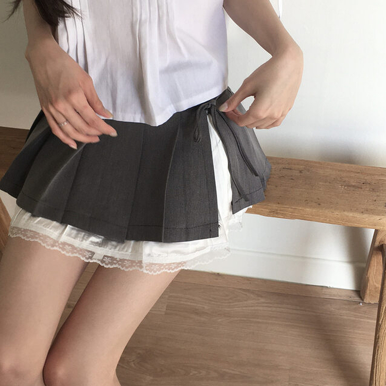 レースプリーツスカート GREY