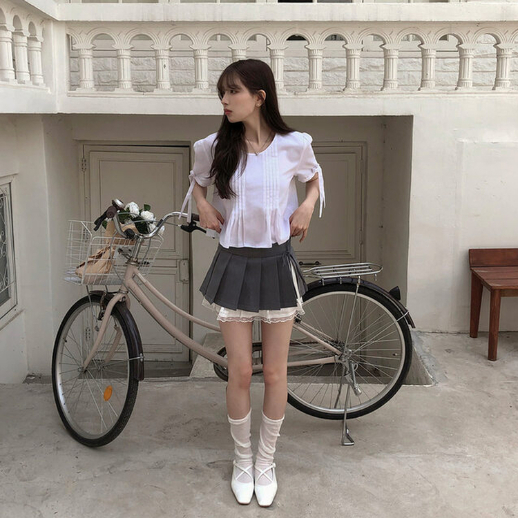 レースプリーツスカート GREY