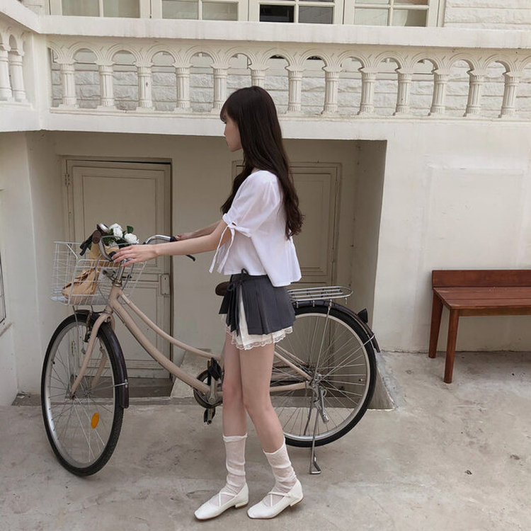 レースプリーツスカート GREY