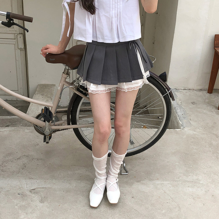 レースプリーツスカート GREY