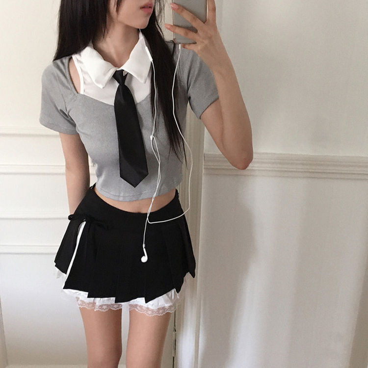 レースプリーツスカート BLACK