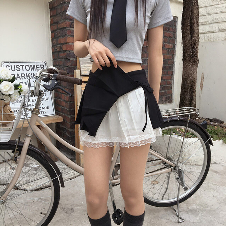 レースプリーツスカート BLACK