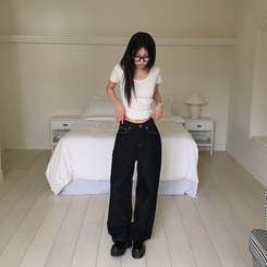 ノンフェイドワイドデニムパンツ BLACK DENIM