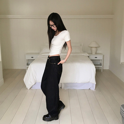 ノンフェイドワイドデニムパンツ BLACK DENIM