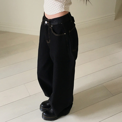 ノンフェイドワイドデニムパンツ BLACK DENIM