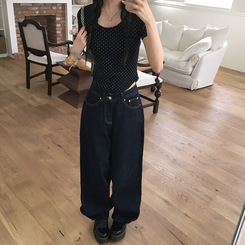 ノンフェイドワイドデニムパンツ DARK DENIM