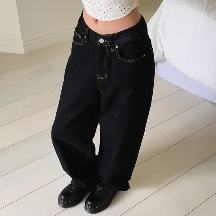 ノンフェイドワイドデニムパンツ BLACK DENIM