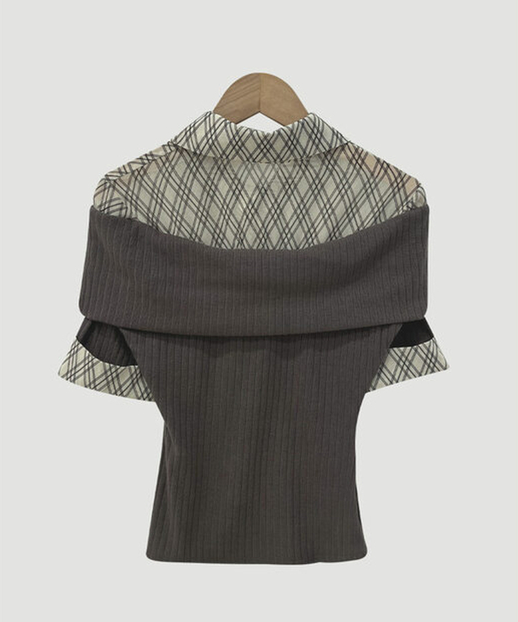 レイヤードオフショルダーニット半袖Tシャツ