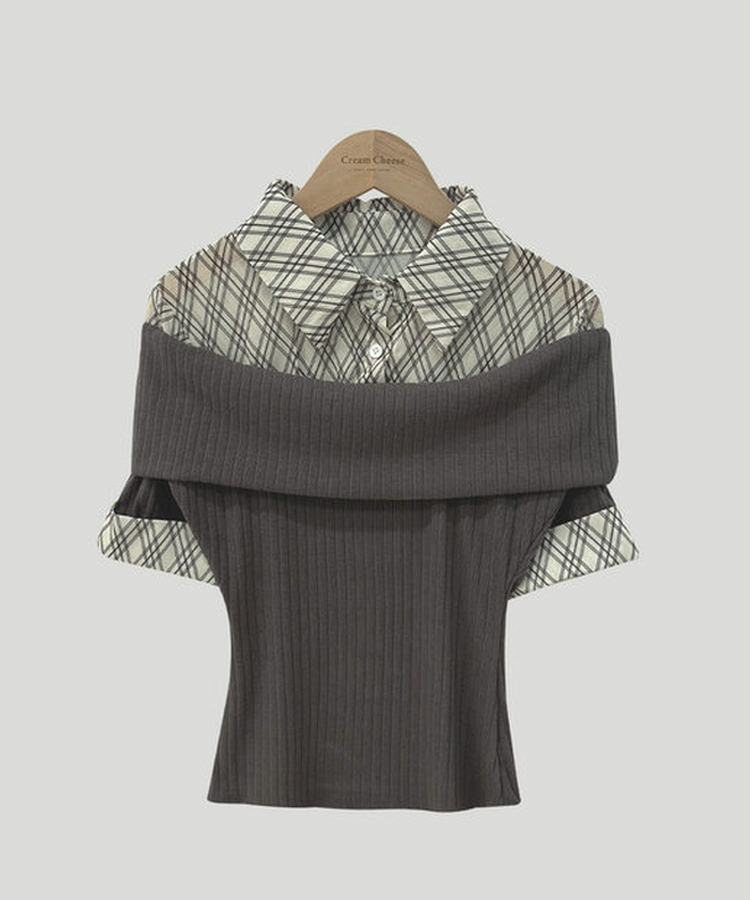レイヤードオフショルダーニット半袖Tシャツ