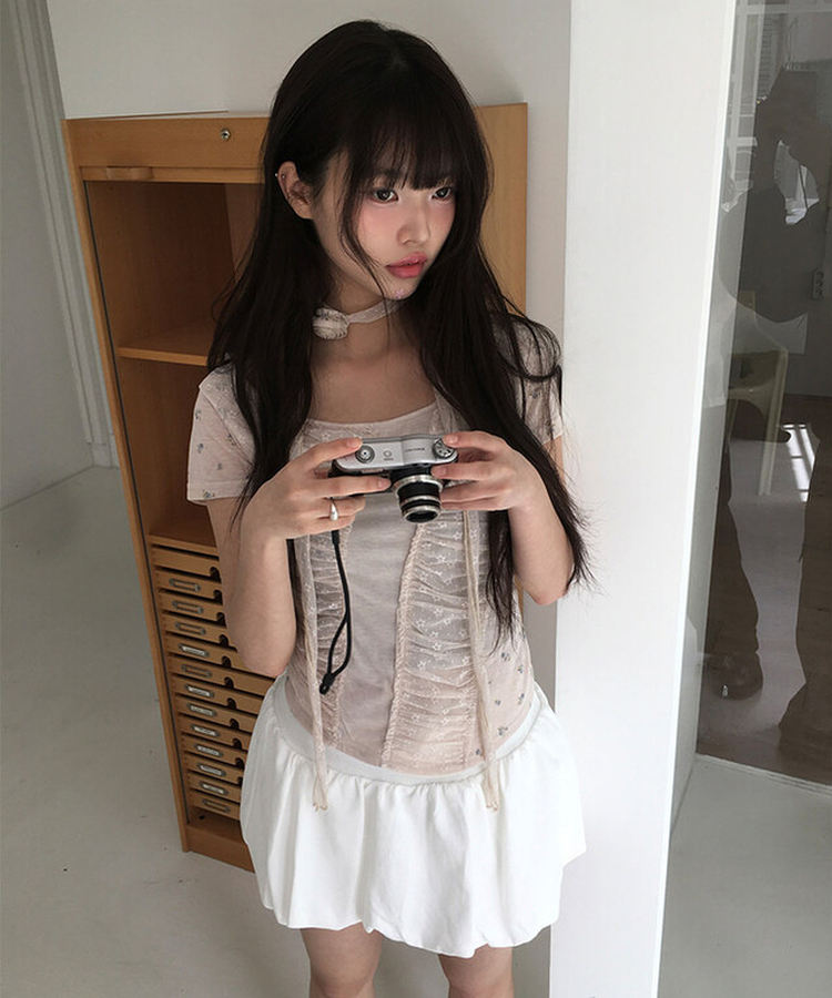 フラワーシャーリング半袖Tシャツ PINK