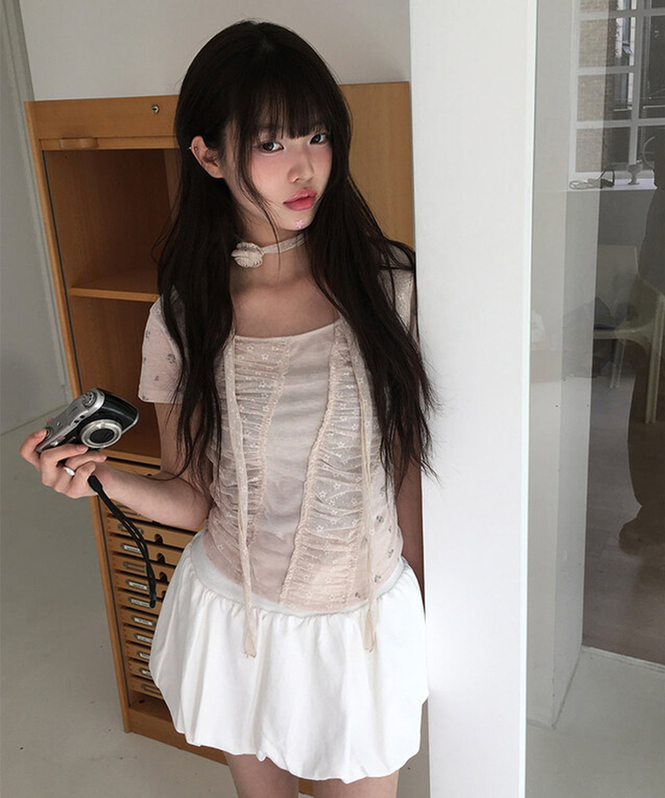 フラワーシャーリング半袖Tシャツ PINK