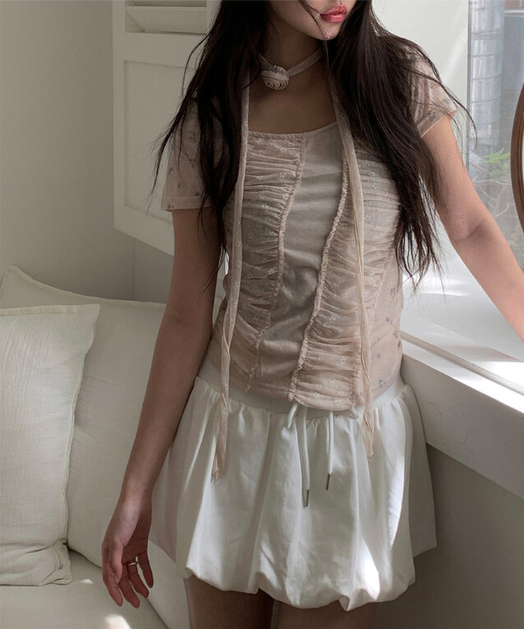 フラワーシャーリング半袖Tシャツ PINK