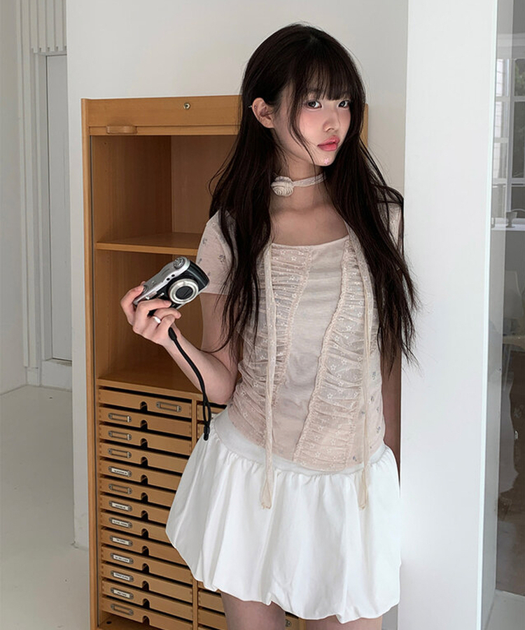 フラワーシャーリング半袖Tシャツ PINK