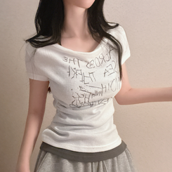 半袖Tシャツ サイドシャーリングレタリング半袖Tシャツ WHITE