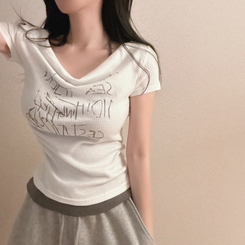 半袖Tシャツ サイドシャーリングレタリング半袖Tシャツ WHITE