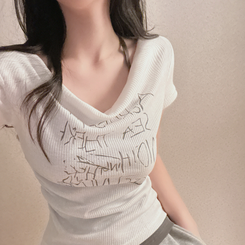 半袖Tシャツ サイドシャーリングレタリング半袖Tシャツ WHITE