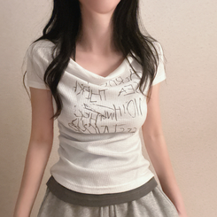 半袖Tシャツ サイドシャーリングレタリング半袖Tシャツ WHITE
