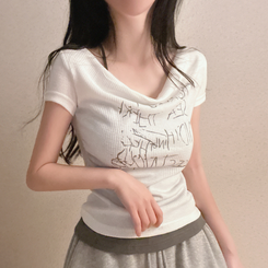 半袖Tシャツ サイドシャーリングレタリング半袖Tシャツ WHITE