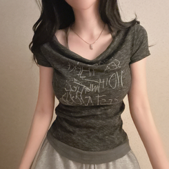 半袖Tシャツ サイドシャーリングレタリング半袖Tシャツ CHARCOAL