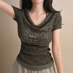 半袖Tシャツ サイドシャーリングレタリング半袖Tシャツ CHARCOAL
