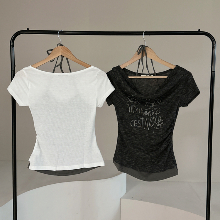 サイドシャーリングレタリング半袖Tシャツ