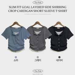 半袖Tシャツ サイドシャーリングクロップカーディガンTシャツ